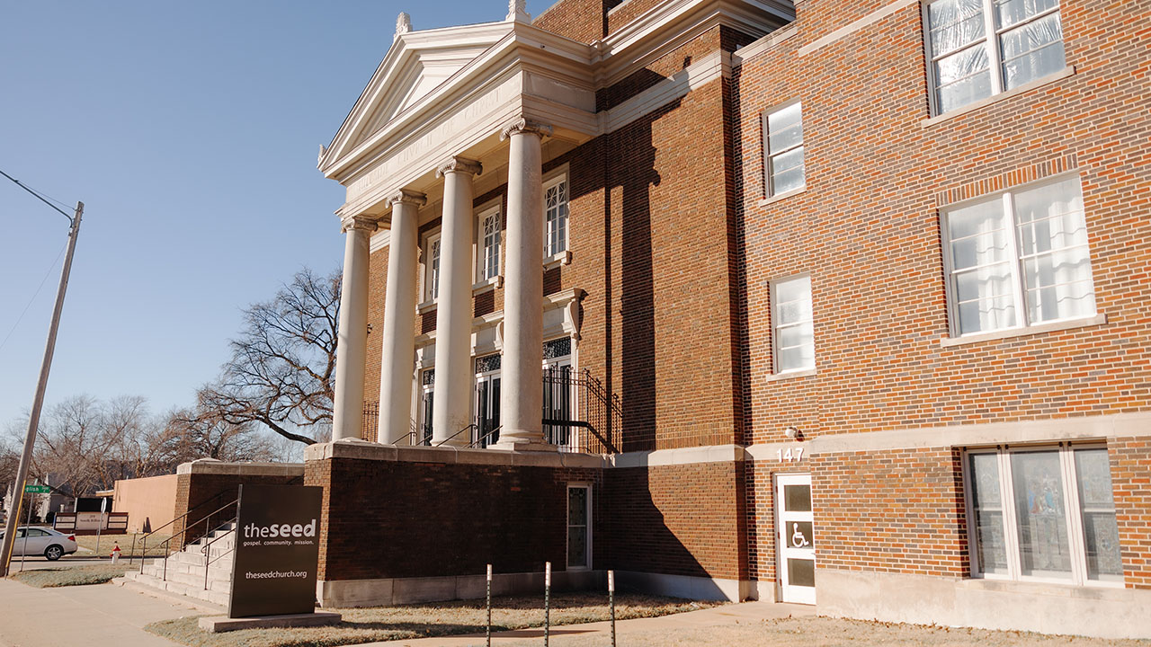 The front entrance of The Seed Church building.