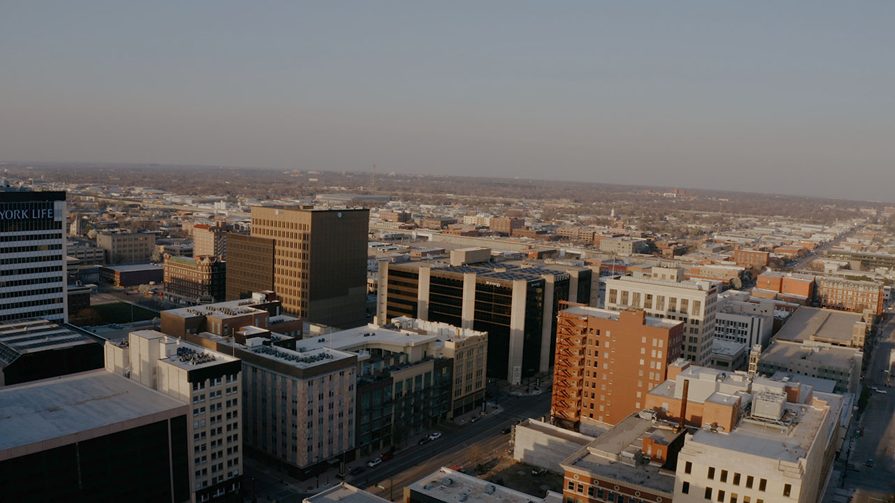 Overhead view of downtown Wichita.